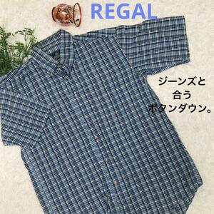 REGAL メンズ　半袖シャツ　Ｍ 　ボタンダウン　青系チェック　