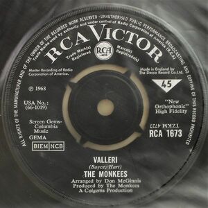 T-515★ UK盤 かなり美盤 The Monkees Valleri/ Tapioca Tundra ザ・モンキーズ すてきなヴァレリ RCA 1673 オリジナルスリーブ 45 RPM