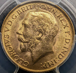 ★高鑑定 黄金の輝き★1918年 英領インド PCGS MS63 1ソブリン 金貨 ジョージ5世 セント・ジョージ アンティークコイン　資産保全