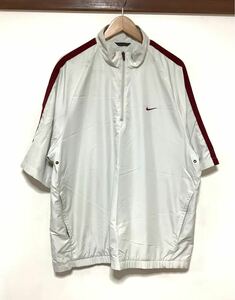 も1432 NIKE GOLF ナイキゴルフ ハーフジップ 半袖ウインドブレーカー XL グレー系 ロゴ刺繍 裏地メッシュ 