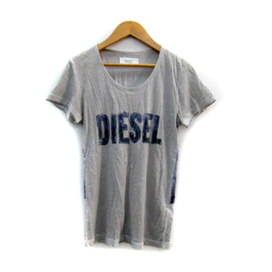 ディーゼル DIESEL Tシャツ カットソー 半袖 ラウンドネック ロゴプリント ライトグレー /SY37 レディース