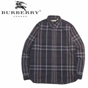 特大XL 極美品 名作 好配色 BURBERRY LONDON 大判 ノバチェック 総柄 長袖シャツ ドレスシャツ メンズ バーバリー ロンドン グレー 2411200