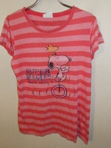 z5002PEANUTS★ピーナッツ★スヌーピー★ボーダー柄Tシャツ★サイズL★ヴィンテージ加工★送料格安