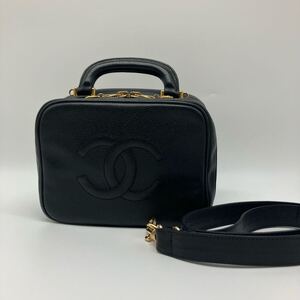 美品 CHANEL シャネル キャビアスキン ココマーク バニティバッグ ハンドバッグ ショルダーバッグ 2way ブラック ゴールド金具