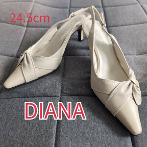 ★人気★　DIANA　ダイアナ　パンプス シューズ レザー ポインテッドトゥ　ホワイト　リボン　24.5㎝　シューズ　靴　レディース