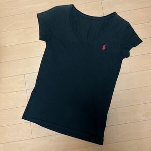 【使用感・色落ちあり】ラルフローレン RALPH LAUREN 半袖Tシャツ 黒×赤刺繍 レディースS〜Mサイズ相当