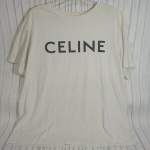 f002 H1 CELINE セリーヌ ロゴTシャツ 半袖 コットン100％ Mサイズ 白 ホワイト 2X681671Q 全体に黄ばみあり 現状品