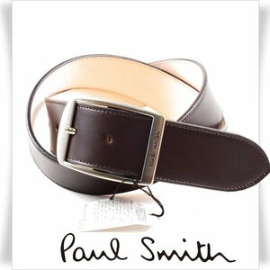 新品1円～★ポールスミス Paul Smith メンズ 牛革レザー ロゴ スクエアバックル ベルト M 茶 ブラウン ビジネスベルト 本物 ◆5512◆