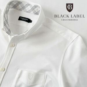 (美品) ブラックレーベル クレストブリッジ チェック BLACK LABEL CRESTBRIDGE ボタンダウン カットソー 半袖シャツ 2 (M) ホワイト 白