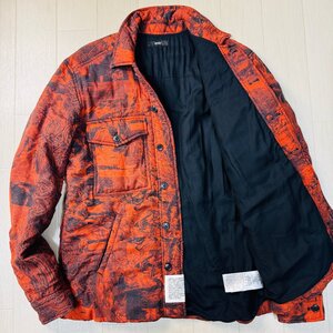 美品/L-XL相当★ディーゼル/DIESEL 中世ヨーロッパ アート総柄 絵画 中綿入り シャツジャケット ブルゾン アウター メンズ オレンジ