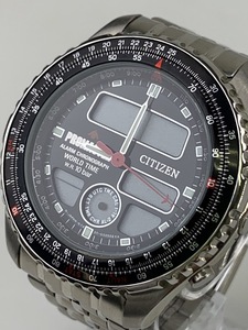 【1円出品】F0596 CITIZEN シチズン PROMASTER プロマスター C420-Q02071K クロノグラフ ブラック デジアナ メンズ腕時計 現状不動品