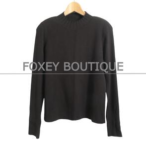 美品 FOXEY BOUTIQUE フォクシーブティック 38 モックネック リブニット切り替え 長袖 ニット セーター プルオーバー こげ茶 ブラウン