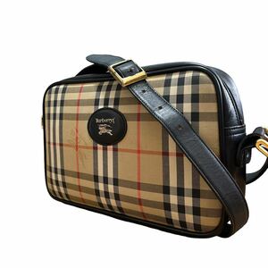 美品 BURBERRY Burberrys バーバリー キャンバス レザー ショルダーバッグ ボディバッグ 斜めがけ ノバチェック カメラバッグ