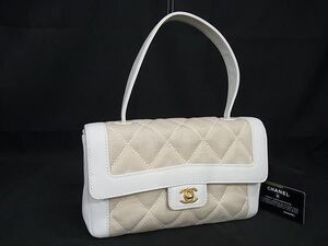 1円 ■美品■ CHANEL シャネル ココマーク マトラッセ ワイルドステッチ キャンバス×レザー ハンドバッグ ショルダー ベージュ系 AY9805