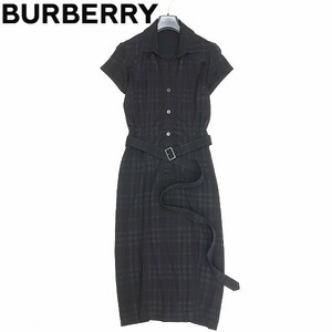 国内正規品◆BURBERRY LONDON バーバリー ロンドン チェック柄 レーヨン ニット ベルテッド ワンピース 黒 ブラック 38