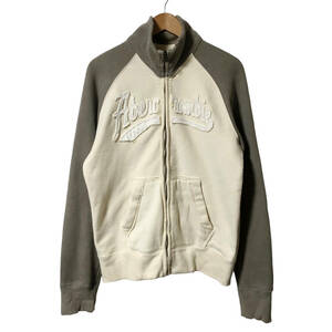 Abercrombie&Fitch アバクロンビー&フィッチ スウェット ジャケット ダメージ加工 ロゴ M ベージュ グレー 裏起毛 メンズ A38