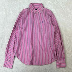 RALPH LAUREN ラルフローレン カッターシャツ ワイシャツ 長袖シャツ ストライプ コットン 綿97% ストレッチ ピンク 紳士 メンズ Sサイズ