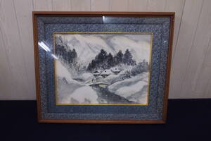 中古品☆水墨画☆雪景色☆モノトーン☆４７×５６☆１１１Ｓ４－Ｆ９６３７