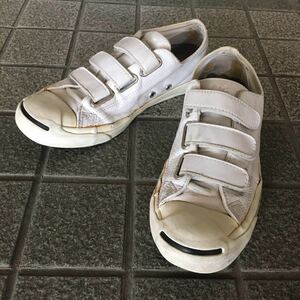 コンバース ジャックパーセル V-3 レザー JP 26cm WHITE USED CONVERSE JACK PURCELL ベルクロ US7.5 白 革 アメカジ 古着 スニーカー