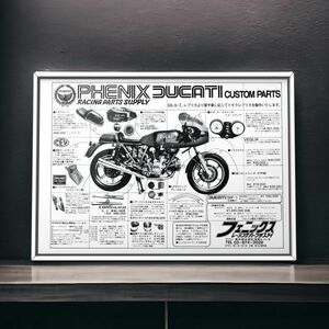 80年代 当時物!!! PHENIX RACING PARTS SUPPLY × Ducati 広告/ポスター CUSTOM PARTS 750F1 Mk1 カスタム 部品 純正