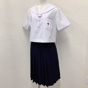 I1004/(中古)兵庫県 加古川中学校 女子制服2点 /旧制服/大きめ/13/W64~70/丈62/半袖セーラー/夏スカート/白3本/しもかわ/ゼッケン/学生服