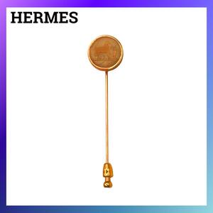 エルメス HERMES コロゾ ピンブローチ 馬 ピンクゴールド 金メッキ