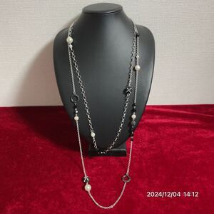 美品 GIVENCHY ジバンシー ジバンシィ オーバル ラインストーン フェイクパール シルバー ビーズ ロング ネックレス アクセサリー