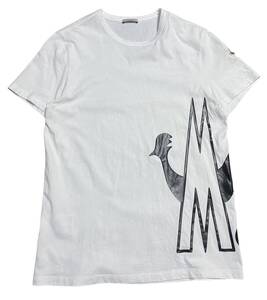 本物 MONCLER MAGLIA T-SHIRT モンクレール ロゴワッペン プリント Tシャツ 白/黒 M