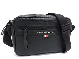 1円 ■極美品■ TOMMY HILFIGER トミーヒルフィガー レザー クロスボディ ショルダーバッグ 斜め掛け ブラック系 FI4523