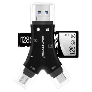 SDカードリーダー 4in1 メモリカードリーダー IOS/Type-c/USB/Micro USB SD/TF読取 カメラリーダー OTG機能 高速データ転送 (ブラック)