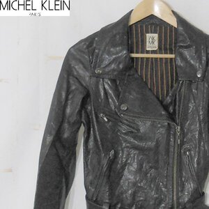 ミッシェルクラン MICHEL KLEIN■ダブルライダースレザージャケット　羊革■38■ブラック ※NK4n12328