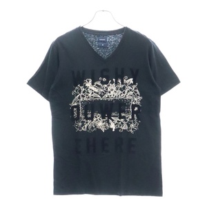 MIHARA YASUHIRO ミハラヤスヒロ フロッキープリント Vネック半袖Tシャツ カットソー ブラック 71013828-9