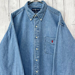 ラルフローレン Ralph Lauren BIG SHIRT デニムシャツ 長袖シャツ メンズ ワンポイント コットン100% XLサイズ 5‐229