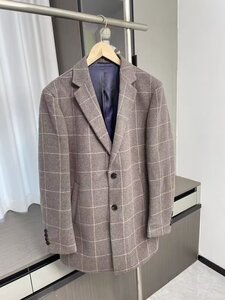 DY-TYF茶【実寸48 M程度)北欧 新品 希少 高品質 高級セレブdesigner*大人の豪華*wool混 厚手 防寒 秋冬 カジュアル ロングコート ジャケ