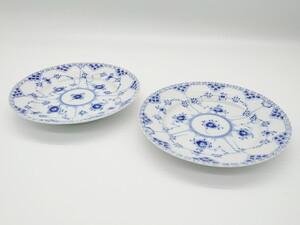 R-062460　デンマーク ROYAL COPENHAGEN(ロイヤルコペンハーゲン) ブルーフルーテッド フルレース 皿2客セット(プレート)(定価約66000円)