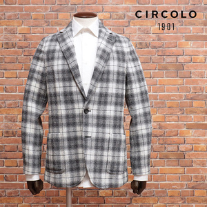 秋冬/CIRCOLO 1901/46サイズ/アンコン ジャケット CN3722 上質ウール混ツイード ストレッチ チェック柄 新品/黒×白/jk106/