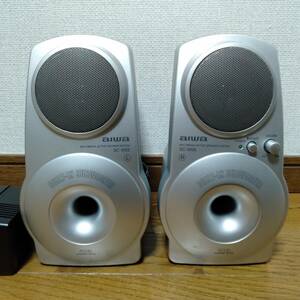 aiwa サブウーハー内蔵アクティブスピーカー SC-M58 パワードスピーカー 左右 ACアダプター AC-D1208 付 アイワ PCスピーカー