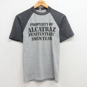 XS/古着 半袖 ビンテージ Tシャツ メンズ 80s ALCATRAZ ラグラン ツートンカラー クルーネック グレー 霜降り他 23aug26 中古