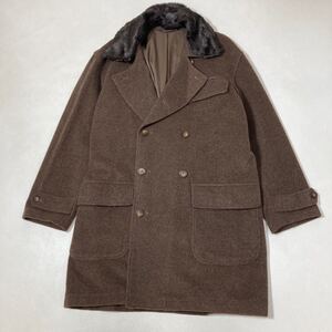 JJ Aureate カシミヤ アルパカ モヘヤブレンド 襟ファー付き ダブル コート メンズ 175〜185cm ブラウン イタリア生地 41113M