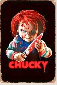 ◆ブリキ看板　ＣＨＵＣＫＹ　チャッキー　チャイルド・プレイ　２０ｃｍｘ３０ｃｍ