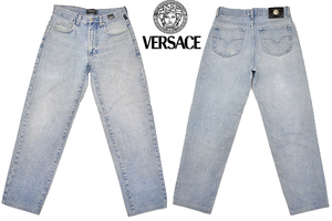 K-4709★VERSACE JEANS COUTURE ヴェルサーチ クチュール★イタリア製 メデゥーサ釦 ヴィンテージ加工 デニム テーパード ジーンズ W-32 46