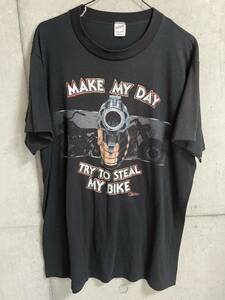 80s ヴィンテージ HARLEY DAVIDSON MAKE MY DAY TRY TO STEAL MY BIKE Tシャツ ハーレー XL モーターサイクル sports wear アメリカ製