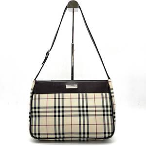 1円 良品 BURBERRY バーバリー ノバチェック ショルダーバッグ ワンショルダー ノバチェック キャンバス レザー