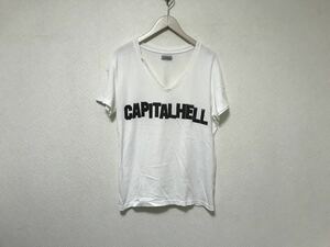 本物リダlidahコットンVネックプリント半袖Tシャツメンズサーフアメカジミリタリーワークビジネススーツホワイト白M