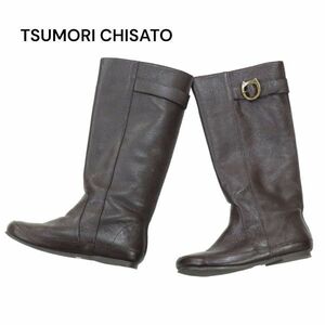 未使用★ TSUMORI CHISATO ツモリチサト 牛革♪ レザー フラット ブーツ Sz.22.5　レディース ブラウン　K3G00067_B#T