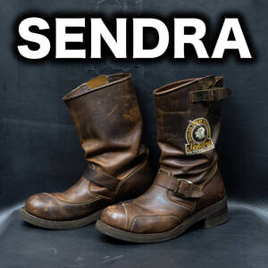 SENDRA プルアップレザー エンジニアブーツ 刺繍入り US10/EU44(27.5cm~28cm程度) オイルレザー バイカー ライディング スチールトゥ