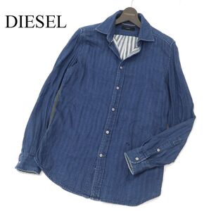 DIESEL ディーゼル 通年 インド綿 インディゴ★ ダブルガーゼ 長袖 ストライプ シャツ Sz.XS　メンズ ネイビー　C4T00503_1#C