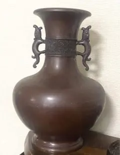 中国美術 高岡銅器 銅製双耳花瓶 花器 壺 年代物 唐物