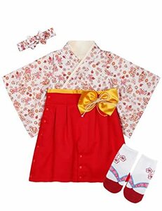 BECOS 袴ロンパース 女の子 着物 ベビー 100日祝い お食い始め (花柄 80)