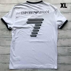 希少/XL LL/デカロゴ◎エンポリオアルマーニ EA7 EMPORIO ARMANI リンガーTシャツ バックプリント エンブレムワッペン 白 ホワイト メンズ